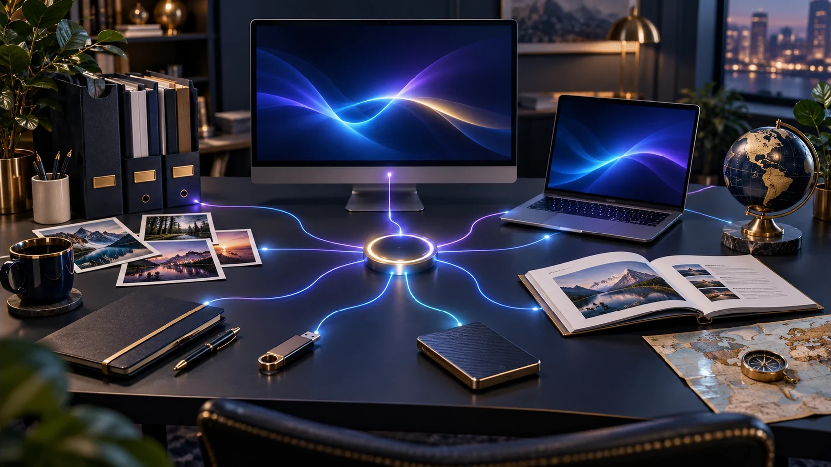 Desktop Command Centre editorial workspace illustration; not an World Builder application screen